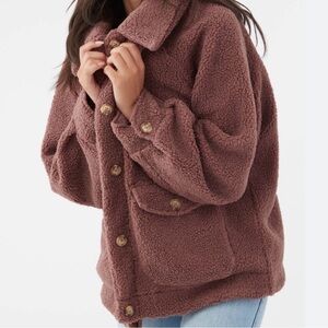 O'Neill Makenna Solid Pile Fleece Jacket Mauve NWT Large Sherpa Shacket
